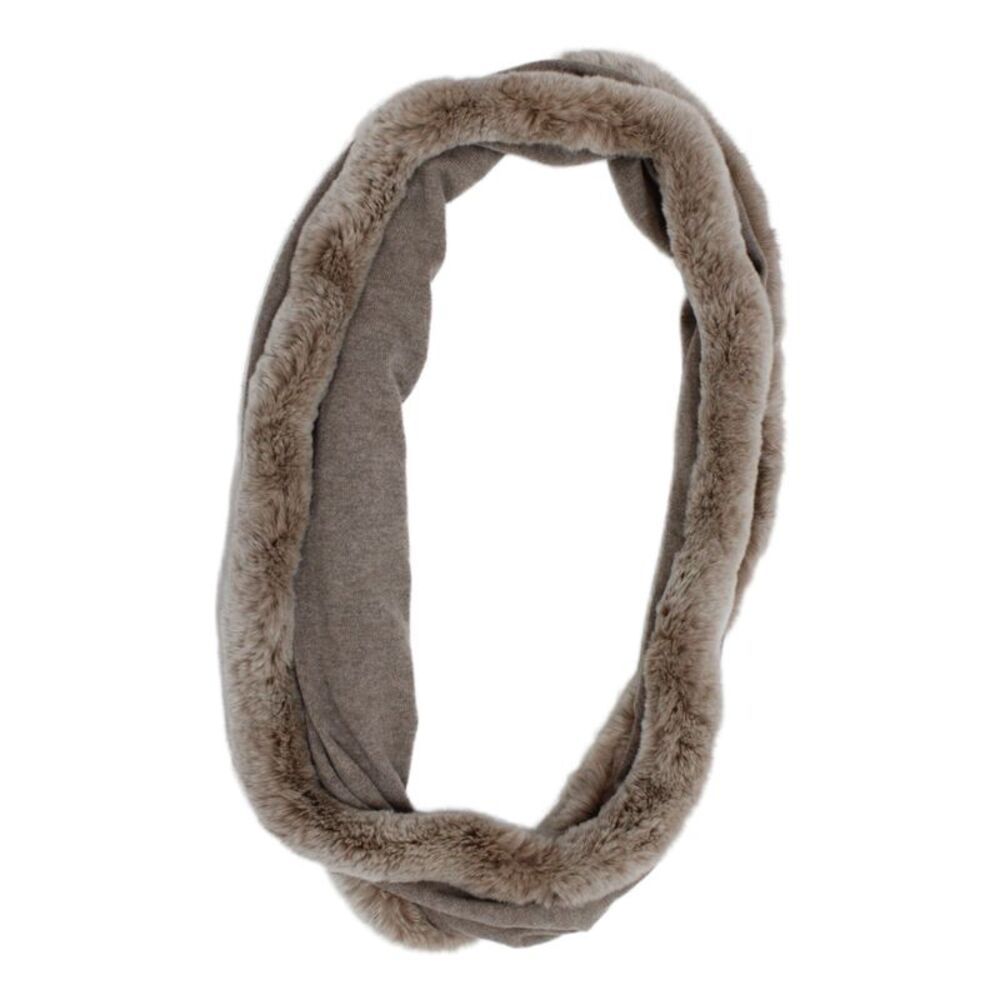 Designer Womens Cashmere Knit Rabbit Fur Trim Cowl Scarf Brown 56"x10"